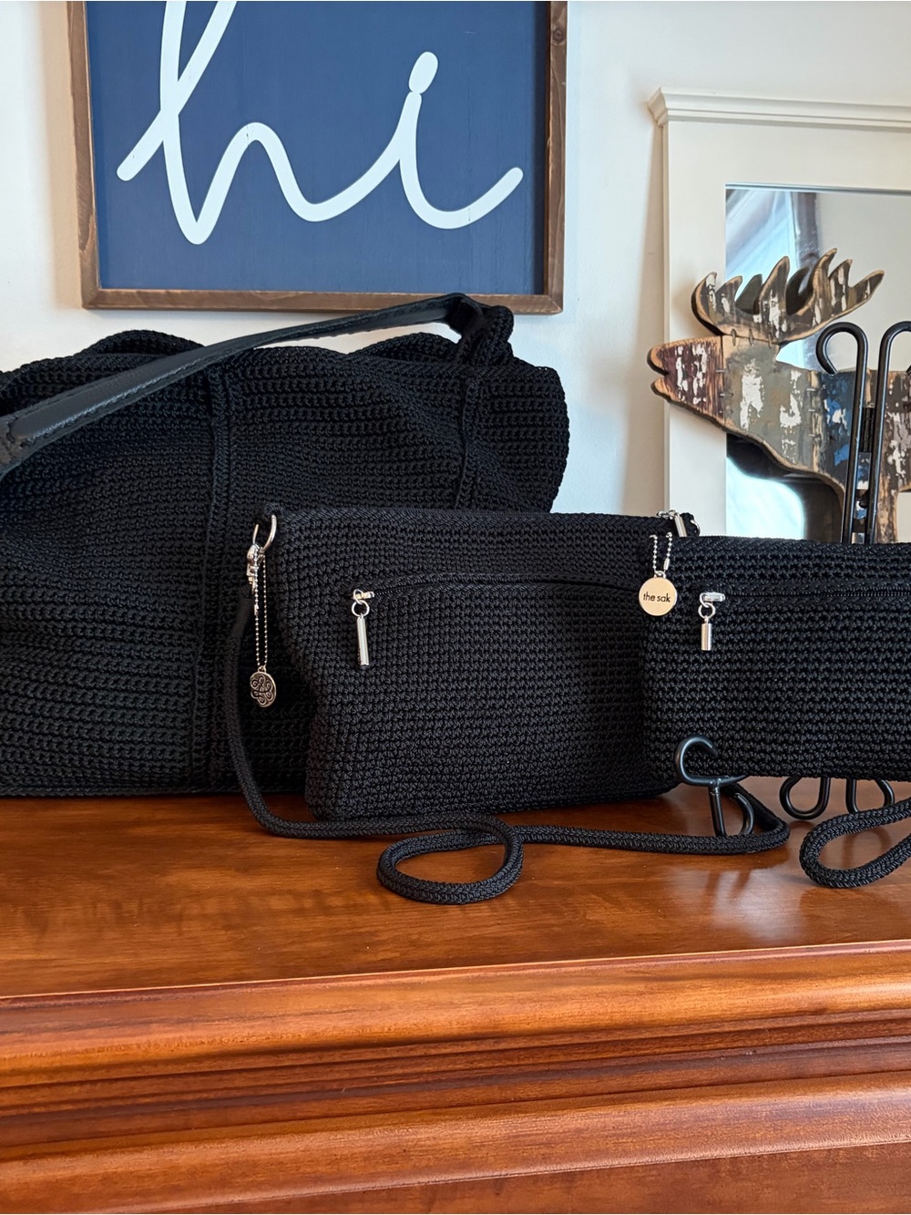 The Sak Black Crochet Tote , Crossbody and wristlet 3 pc set